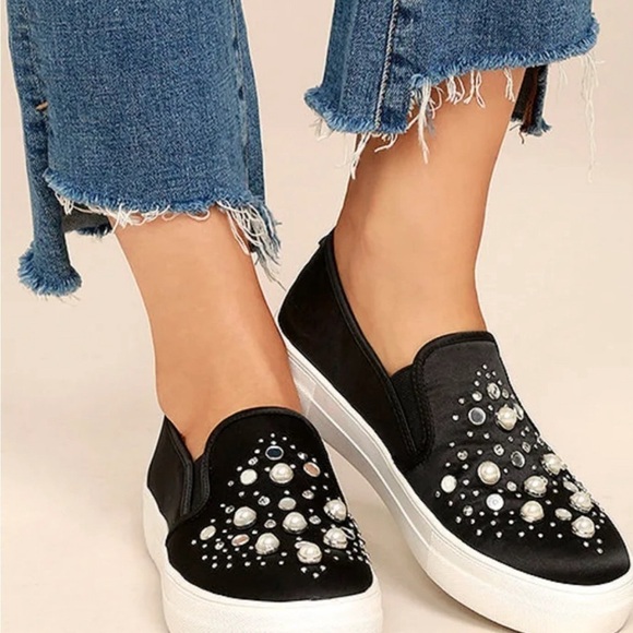 Steve Madden Black 9 Glade Black Satin Slip-On Sneakers - Picture 9 of 14